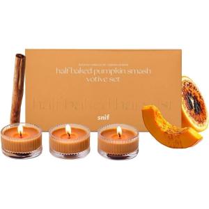 image:imageHalf Baked Pumpkin Smash Scented Votive Candles by Snif Festive Fall Candle 100 Cotton Fiber Wicks Soy Wax Blend NonToxic VeganPumpkin Smash